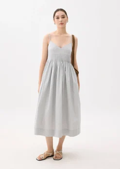 Smocked V-neck Fit & Flare Midaxi Dress