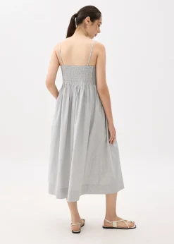 Smocked V-neck Fit & Flare Midaxi Dress