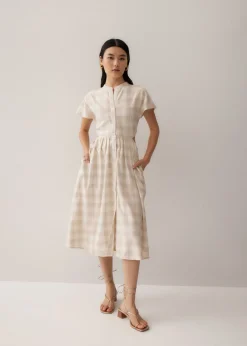 Soleil Mandarin Collar Fit & Flare Midi Dress