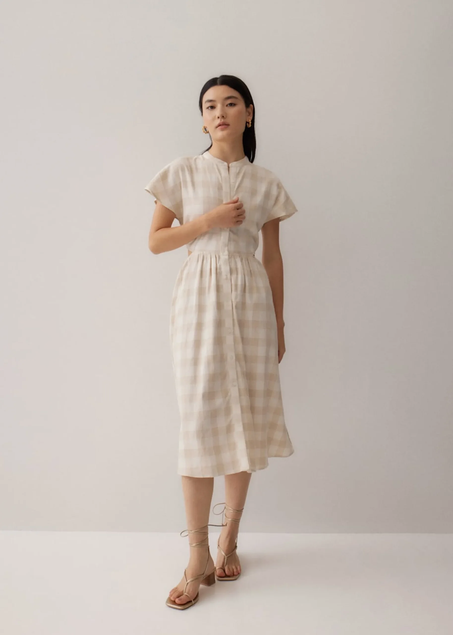 Soleil Mandarin Collar Fit & Flare Midi Dress