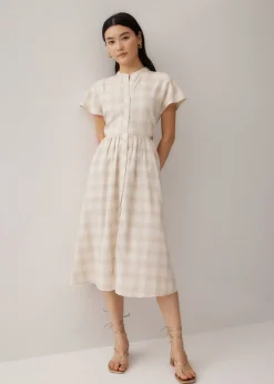 Soleil Mandarin Collar Fit & Flare Midi Dress