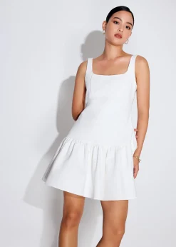 Square Neck Drop Waist Mini Dress