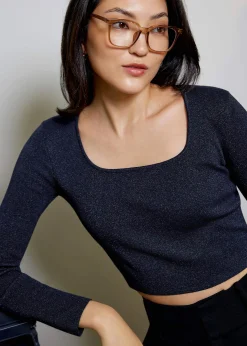 Square Neck Fitted Knit Crop Top