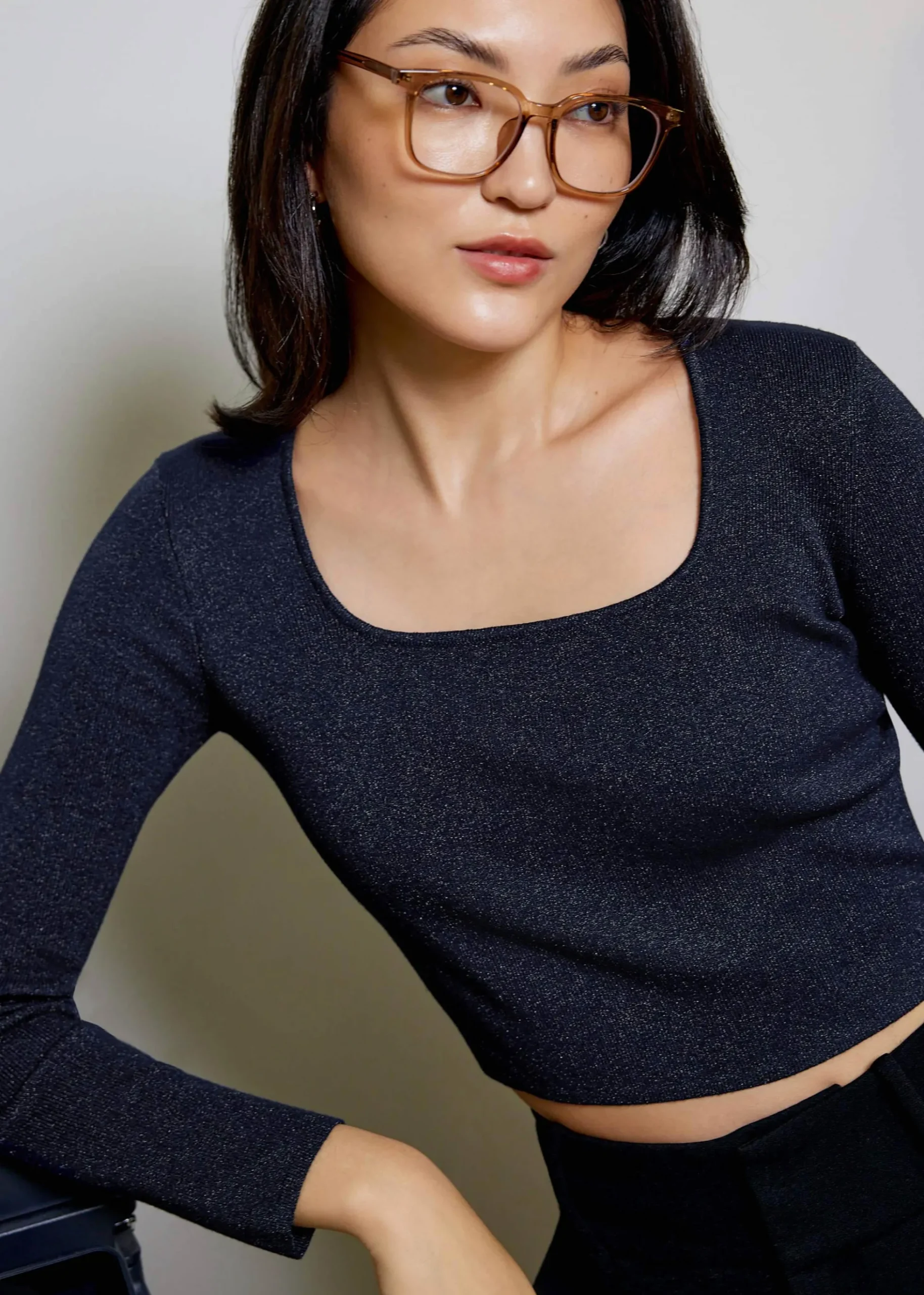 Square Neck Fitted Knit Crop Top