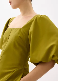 Square Neck Puff Sleeve Midi Dress