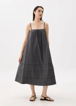 Straight Neck Trapeze Midaxi Dress