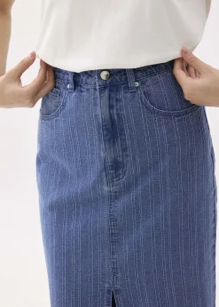 Striped Denim Column Midaxi Skirt