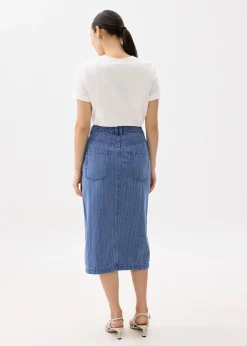 Striped Denim Column Midaxi Skirt