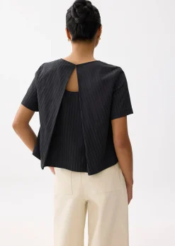 Striped Jacquard Round Neck Shell Top