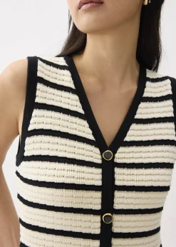 Striped Knit V-neck Column Midi Dress