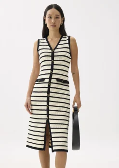 Striped Knit V-neck Column Midi Dress