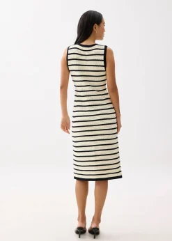 Striped Knit V-neck Column Midi Dress
