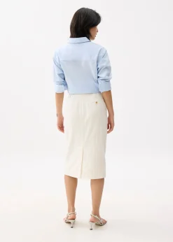 Striped Linen High Waist Column Midi Skirt