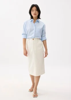 Striped Linen High Waist Column Midi Skirt