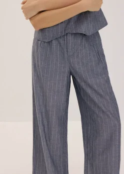 Striped Linen Wide Leg Pants in Indigo