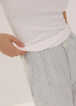 Striped Linen Wide Leg Pants in White