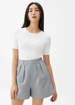 Striped Pleated A-line Shorts