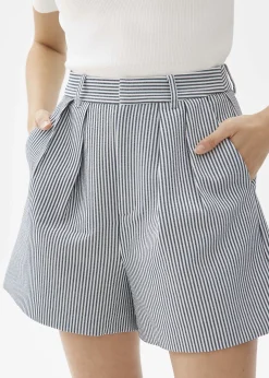 Striped Pleated A-line Shorts