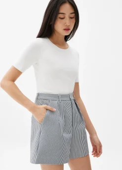 Striped Pleated A-line Shorts