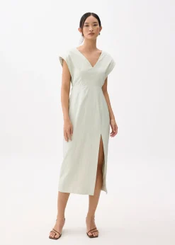 Striped V-neck Column Midaxi Dress