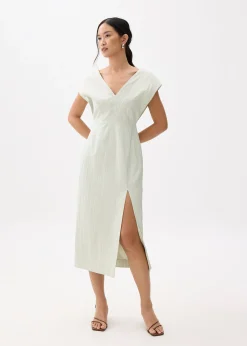 Striped V-neck Column Midaxi Dress