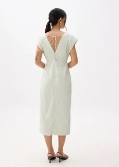 Striped V-neck Column Midaxi Dress