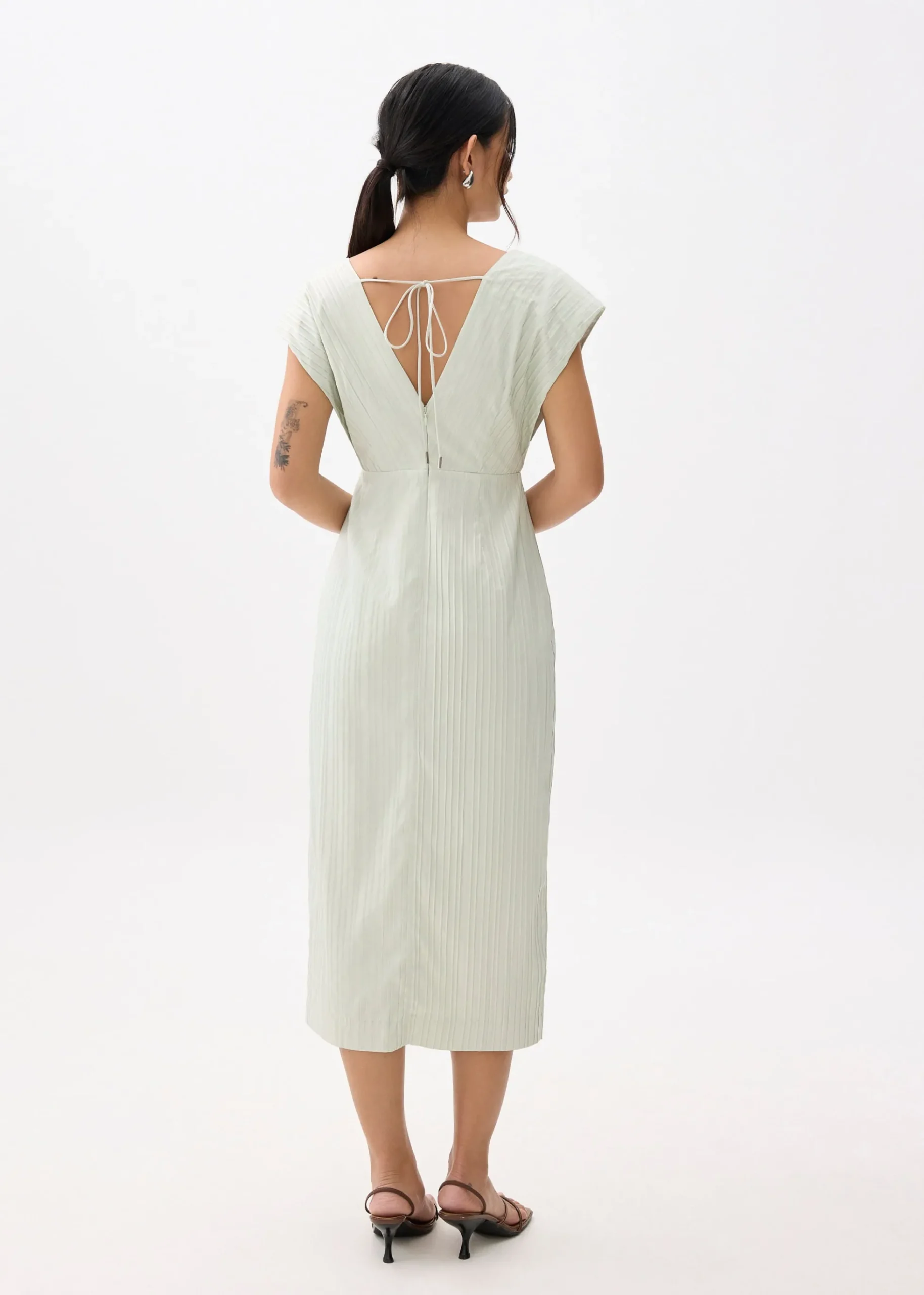 Striped V-neck Column Midaxi Dress
