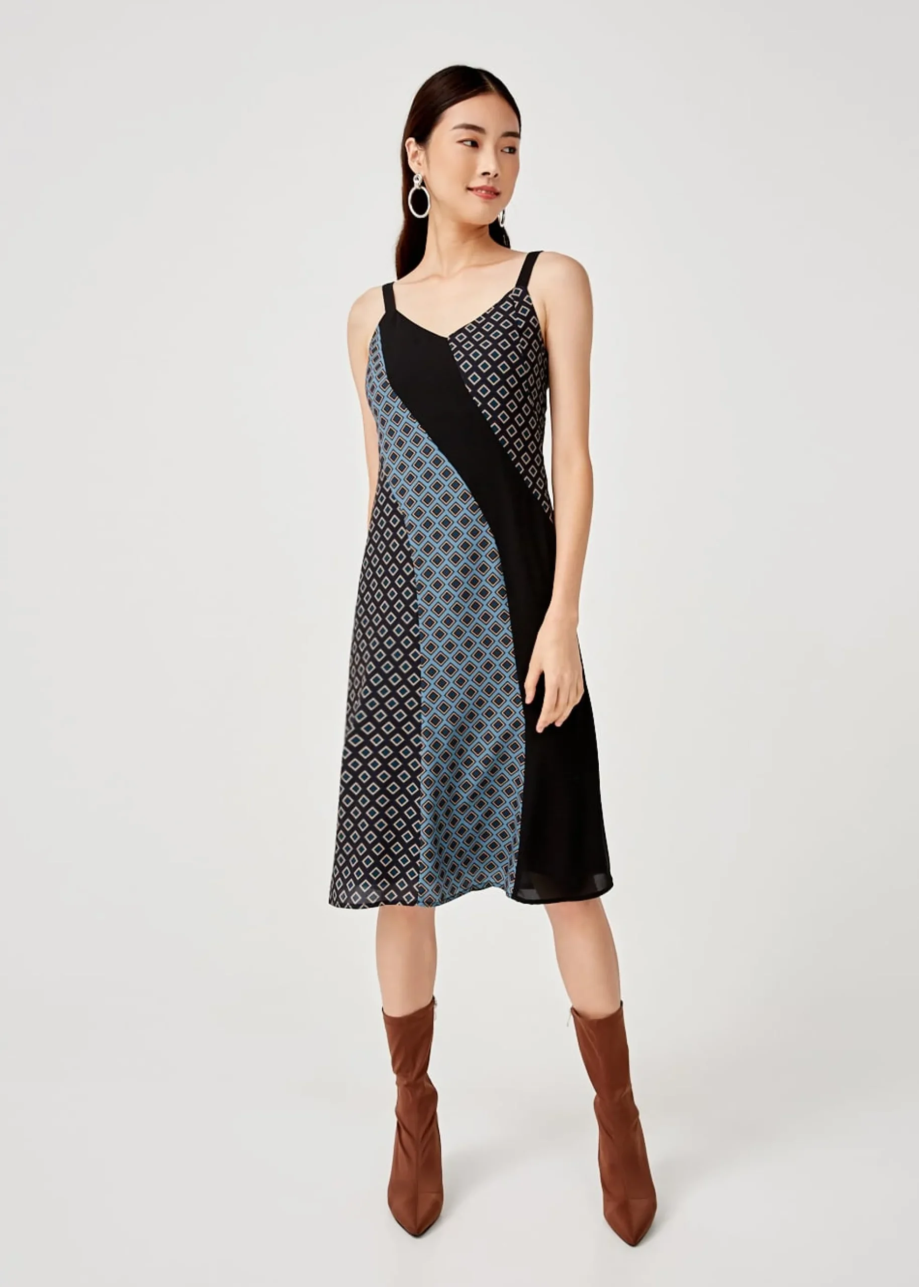 Tansy Mixed Print Midi Dress in Moroccan Reverie