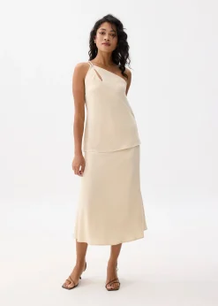Textured High Waist Bias Cut Skirt