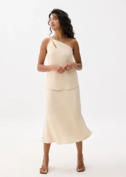 Textured High Waist Bias Cut Skirt