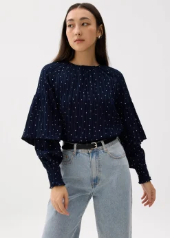 Textured Polka Dot Long Sleeve Top