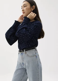 Textured Polka Dot Long Sleeve Top