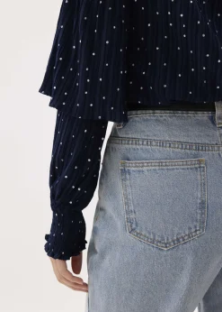 Textured Polka Dot Long Sleeve Top