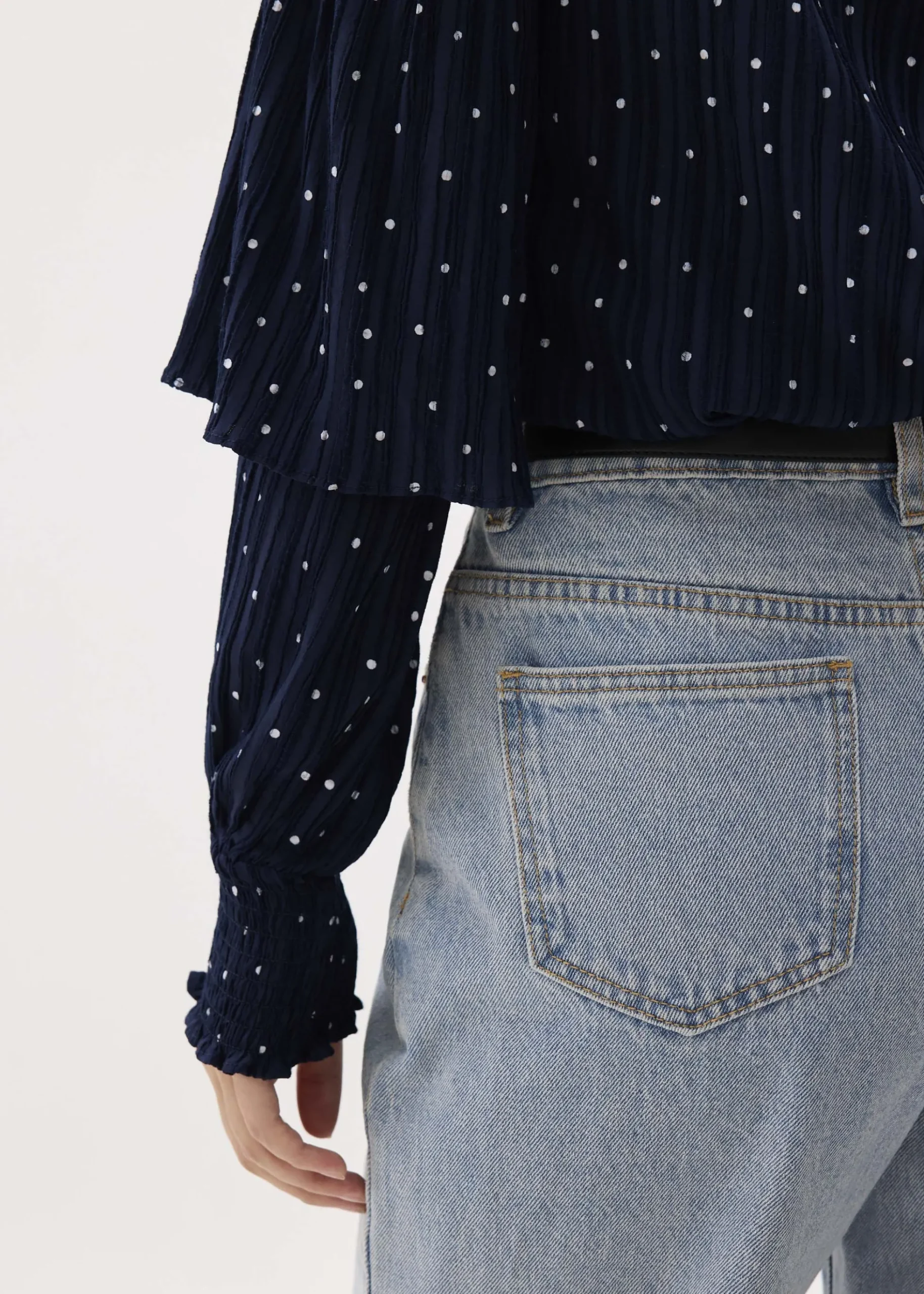 Textured Polka Dot Long Sleeve Top
