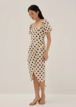 Thylane Polka Dot Puff Sleeve Midi Dress