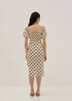 Thylane Polka Dot Puff Sleeve Midi Dress