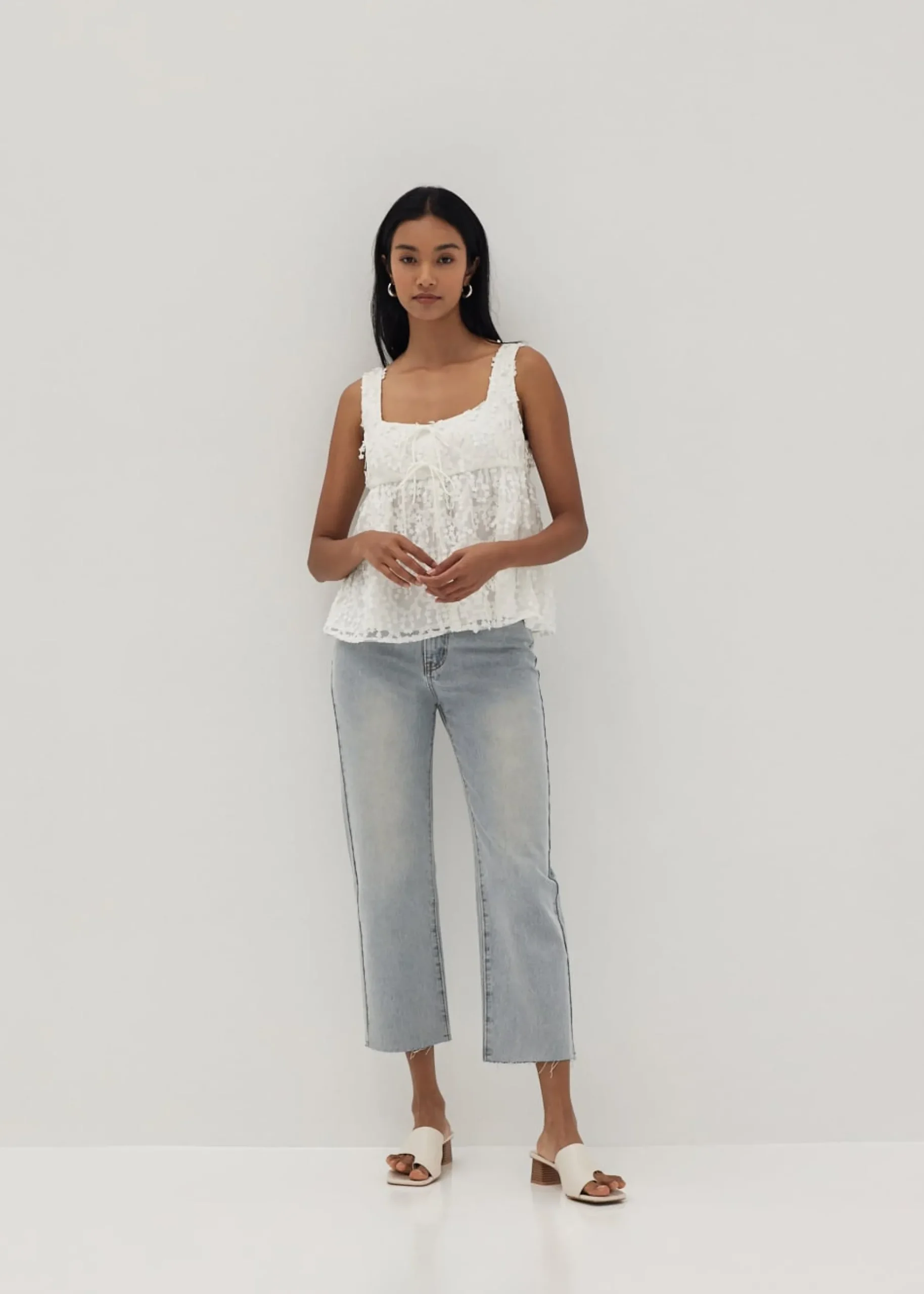 Tori Jacquard Square Neck Peplum Top