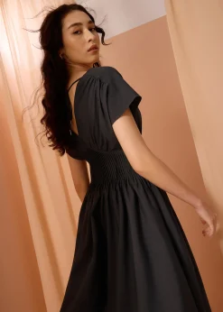 Trinh Pintuck Plunge Fit & Flare Midaxi Dress