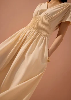 Trinh Pintuck Plunge Fit & Flare Midaxi Dress