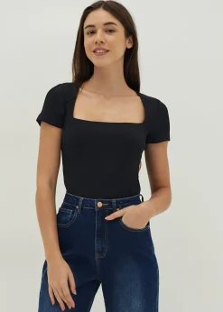 Trinity Ribbed Jersey Square Neck Top