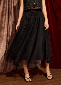 Tulle High Waist Flare Midaxi Skirt