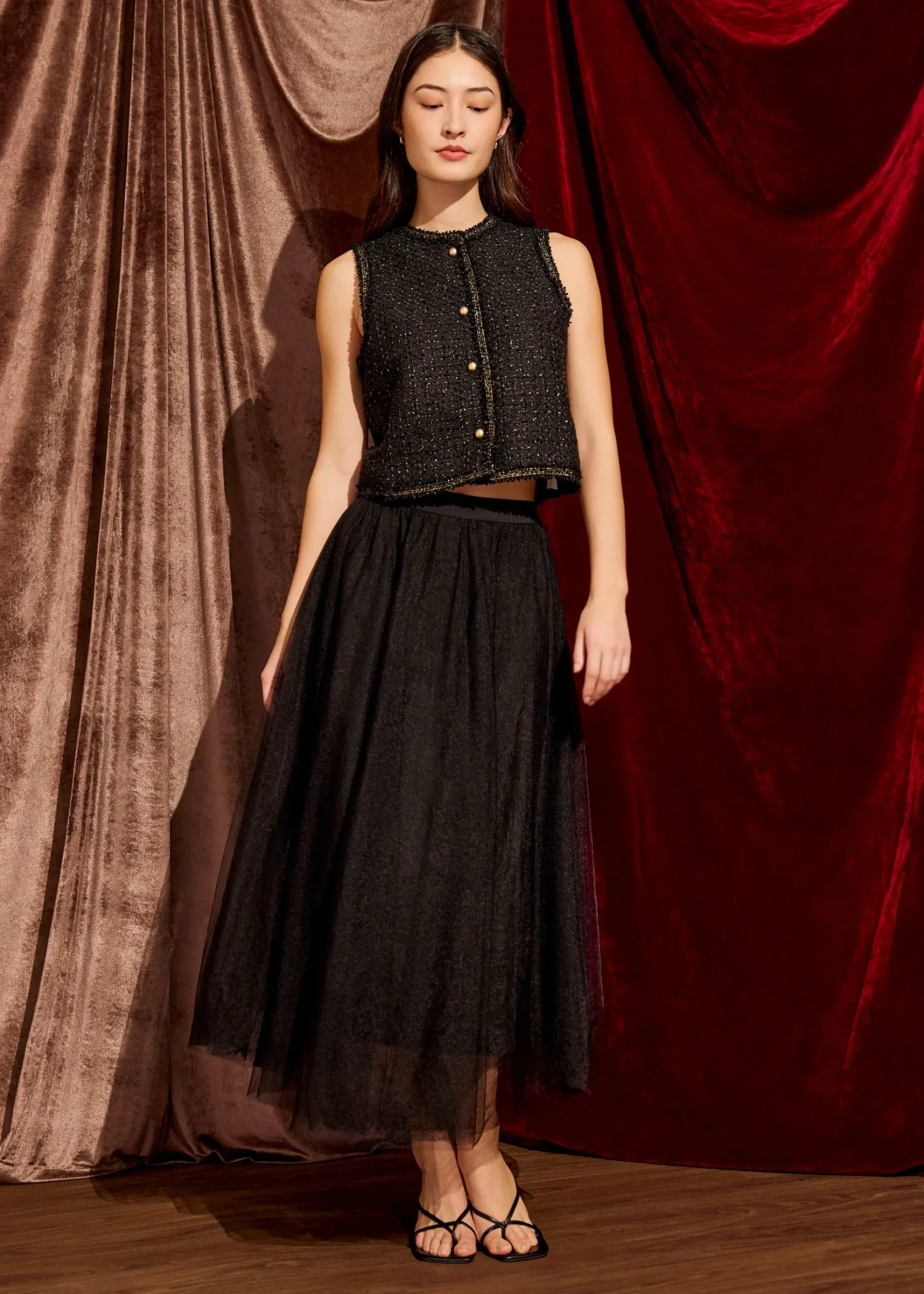 Tulle High Waist Flare Midaxi Skirt