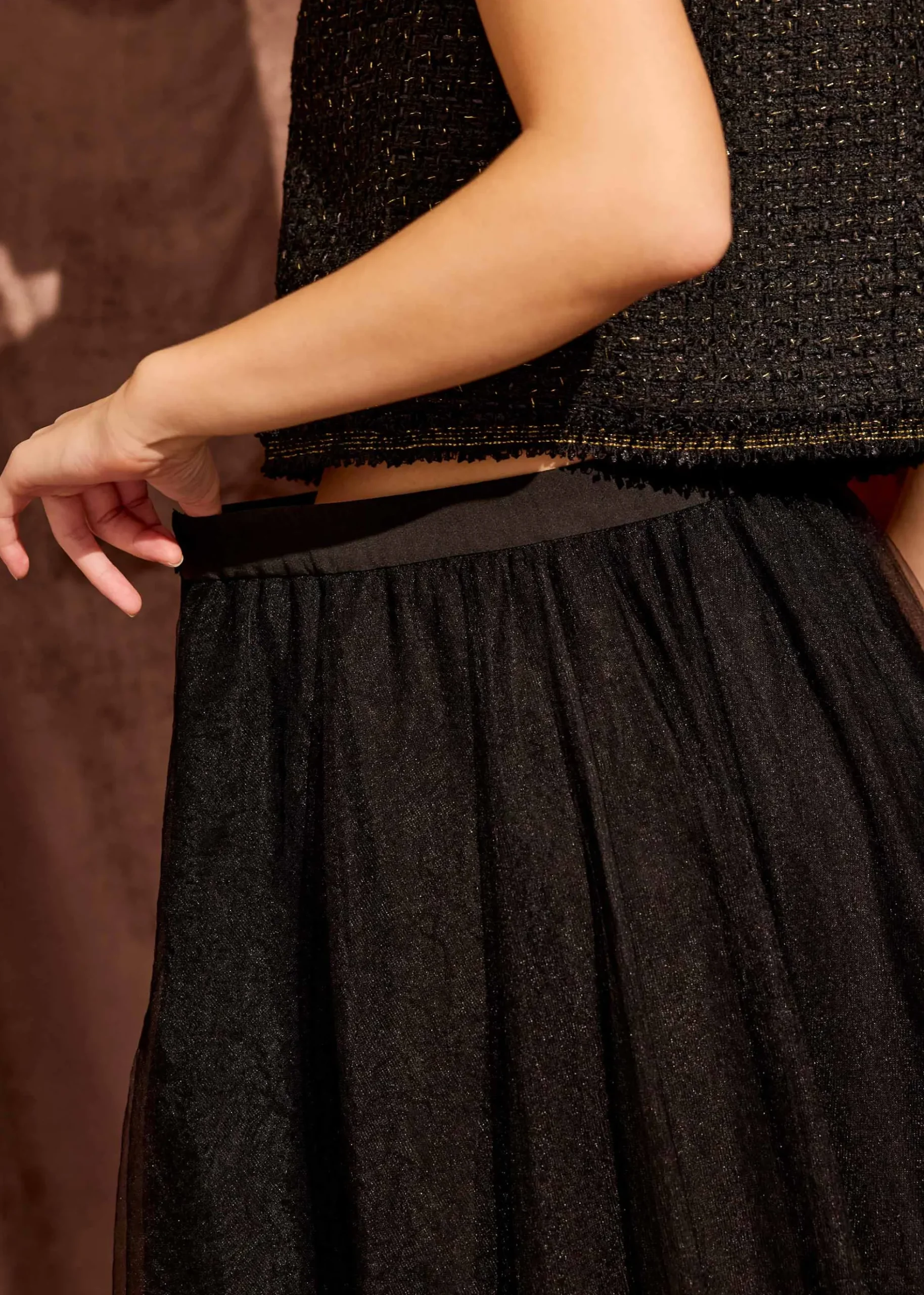 Tulle High Waist Flare Midaxi Skirt