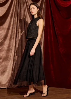 Tulle High Waist Flare Midaxi Skirt