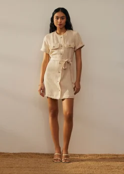 Tweed Belted Button Down Shift Dress