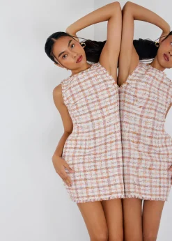 Tweed Boat Neck A-Line Mini Dress
