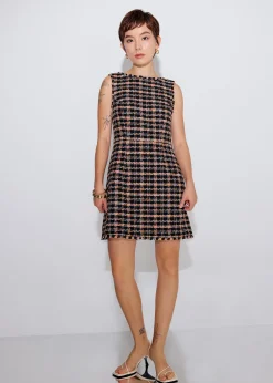 Tweed Boat Neck A-Line Mini Dress