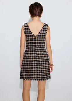 Tweed Boat Neck A-Line Mini Dress