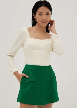 Tweed Bustier Long Sleeve Top