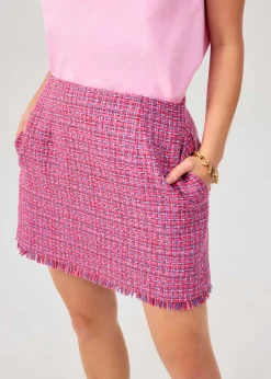 Tweed Frayed Hem A-line Mini Skirt